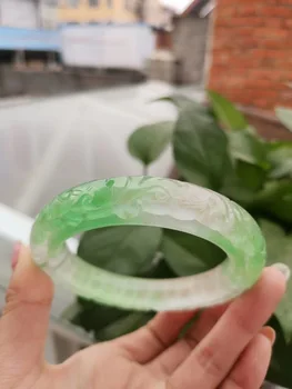 

Natural Myanmar purple green jade bangles hollow handcarved flower jadeite jade bracelet emerald jade bracelets jade jewelry