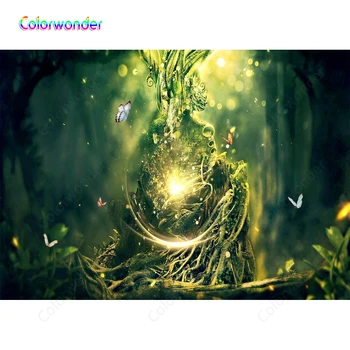 

Photography Magic Green Tree with Butterflies Yellow Polka Dots Backgrounds Jungle Forest Wonderland Backdrops for Photo Booth