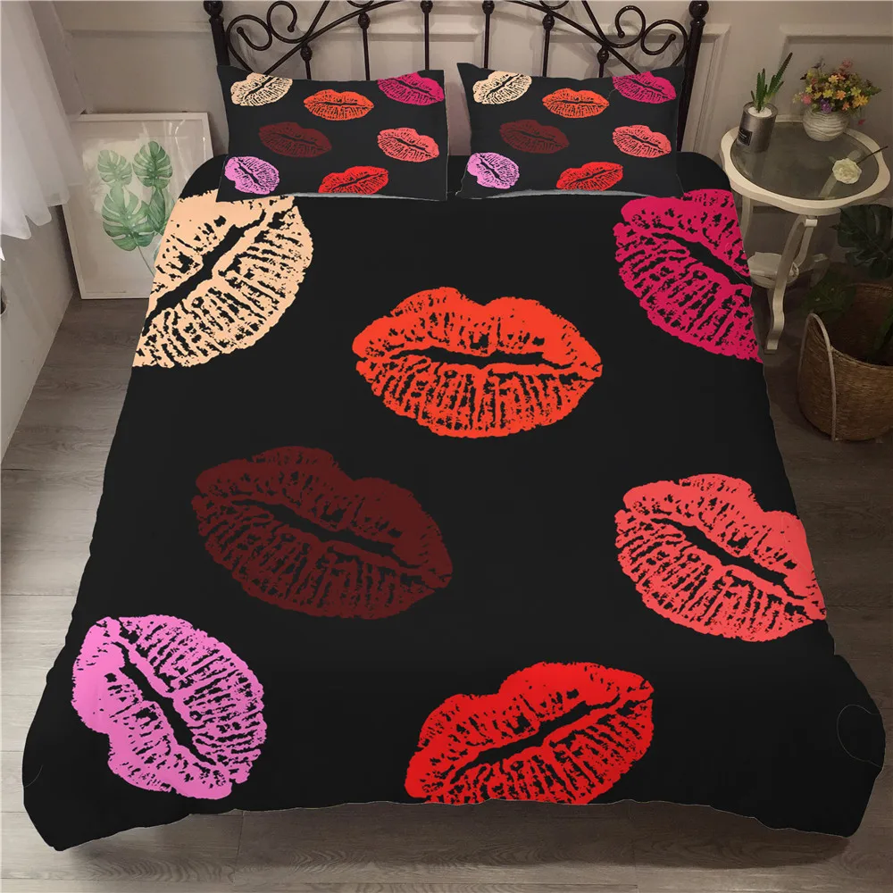 

MEI Dream Red Lip 3d Bed Sheet Set Bedding Linen Luxury Quilts and Comforters Couple Bedsheet Setting Blankets and Bedspreads