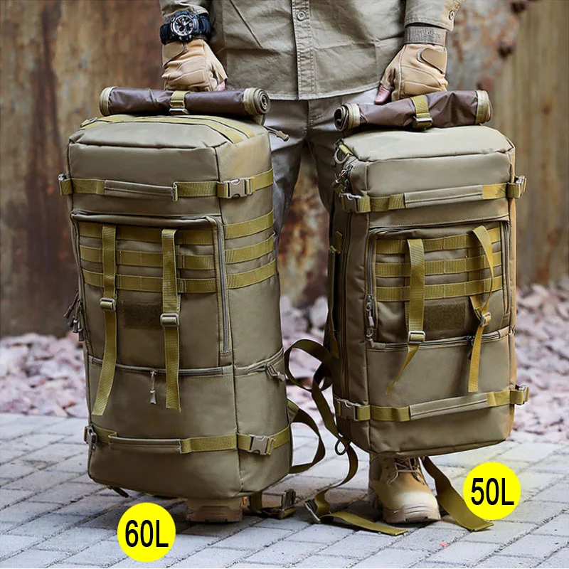 

50L 60L Camping Backpack Bag Tactical Mountaineering Climbing Molle Army Bags Travel Outdoor Military Bag Hiking Army XA808+WA