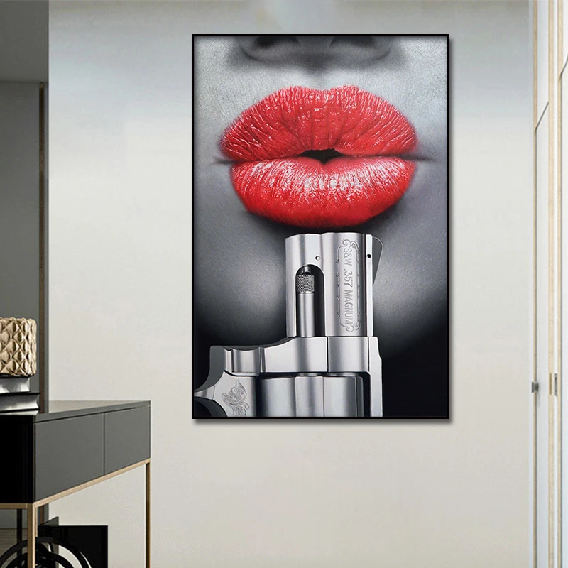 

Sexy Red Lips And Silver Muzzle Canvas Posters Wall Art Print Modern Painting Nordic Kid Bedroom Decoration Picture