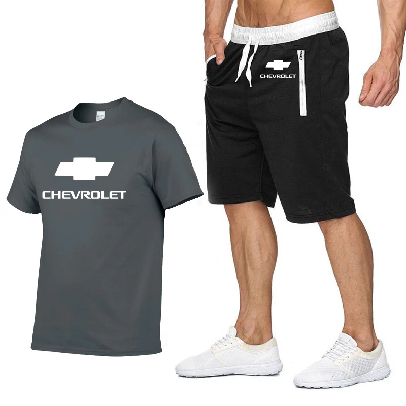 Mens Short sleeve Chevrolet Car Logo Casual Summer Mens t Shirt Hip Hop TShirt high quality Cotton T Shirts pants suit 2Pcs - Цвет: 815