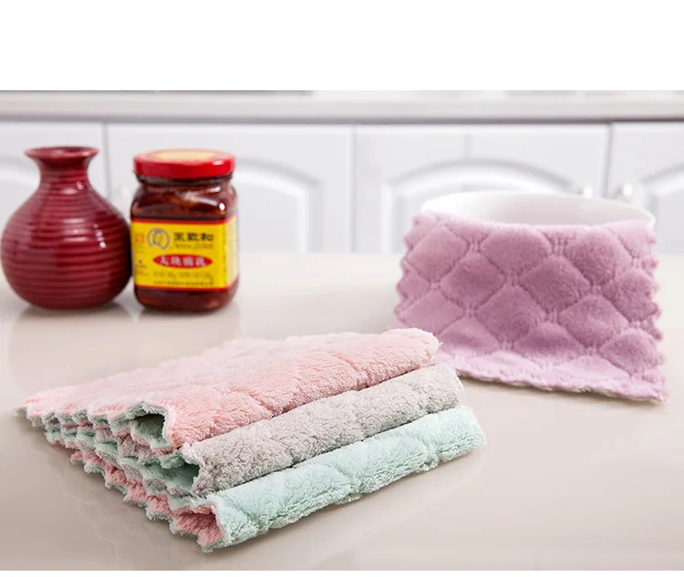 Printed Double Color Double-Sided Cleaning cloth Water-Absorbing Dishcloth Oil-free Hand Towel Thick ca zhuo bu Towel Kitchen Ra