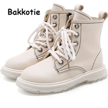 Bakkotie/ г. Новые осенние ботинки на молнии для детей модные брендовые повседневные модельные туфли для маленьких девочек черные ботинки martin из искусственной кожи для мальчиков