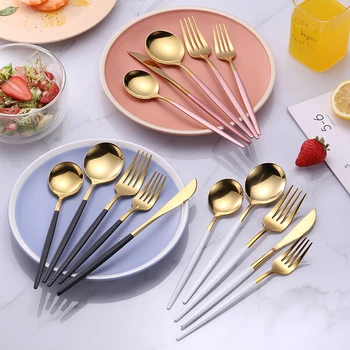 

5Pcs/set Stainless Steel Cutlery Set Dinnerware Set Knife Dessert Fork Spoon Set Flatware Tableware Silverware Drop Shipping