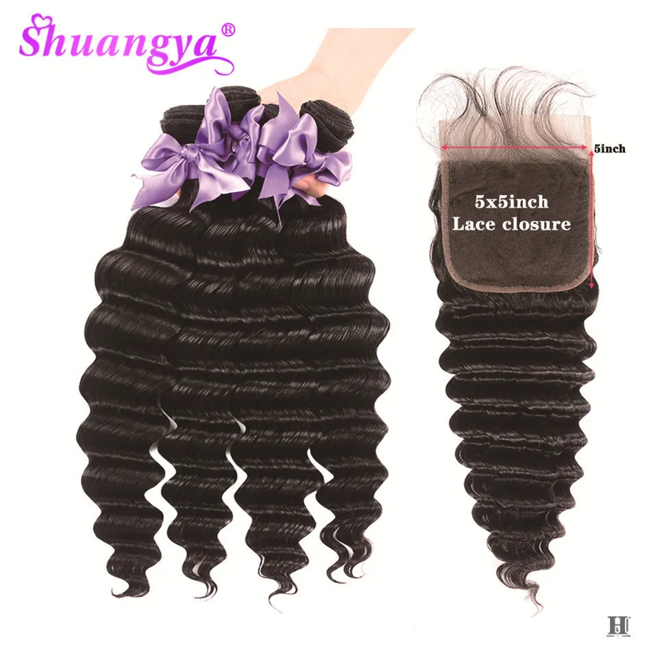 Loose Deep Wave Bundles With Closure 100% Remy Human Hair 3/4 Bundles With Closure 5x5 Closure With Bundles Indian Hair