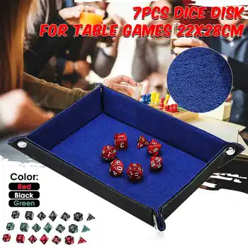 

Portable Fold Dice Tray PU Leather with 7 Polyhedral Dice for Tabletop Dice Games