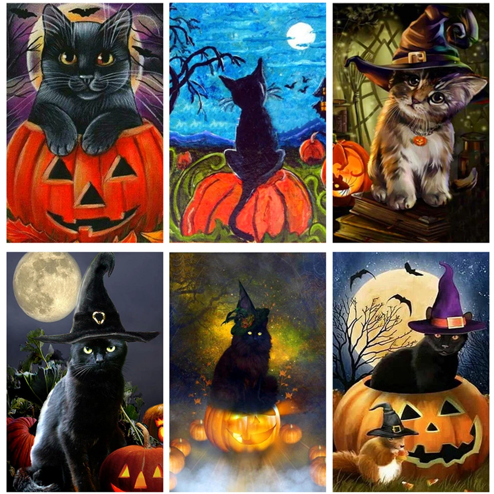 Алмазная вышивка сделай сам на Хэллоуин рисунок тыквы кот квадратная/круглая