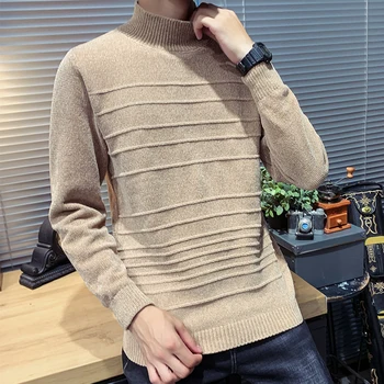

Winter New Sweater Men Slim Warm Fashion Solid Color O-neck Sweater Pullover SMan Streetwear Turtleneck Sweater Male Clothes