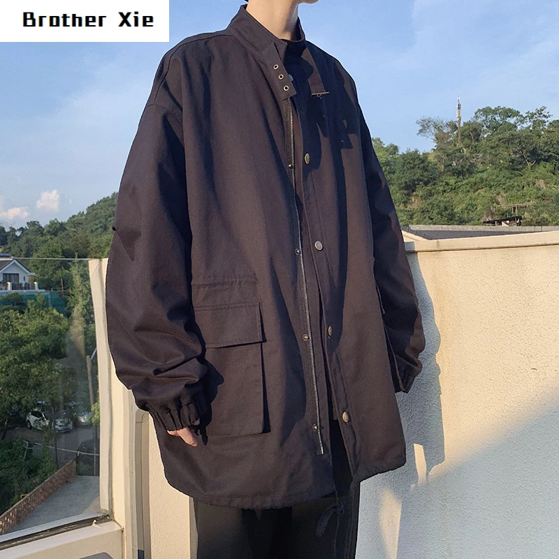 

Autumn New Jacket Men Fashion Solid Color Casual Big Pocket Tooling Jacket Man Streetwear Wild Hip Hop Loose Bomber Jacket