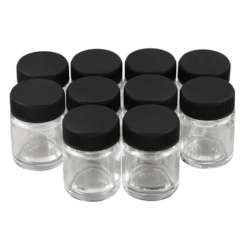 

10 x 22cc Airbrush Bottles Empty Glass Pots Lids Color Cups