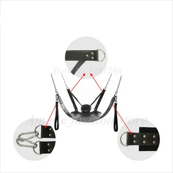 Flirt Essential Sex Furnitures Quality Leather Iron Tube Sling Leather Bed Hammock and Pillow Bondage Sex Swing Chair for Couple 3