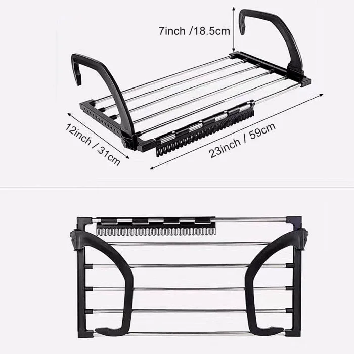 Folding Towel Drying Rack Stainless Steel Clothes Hanging Racks with Clips for Balcony Windowsill TB Sale