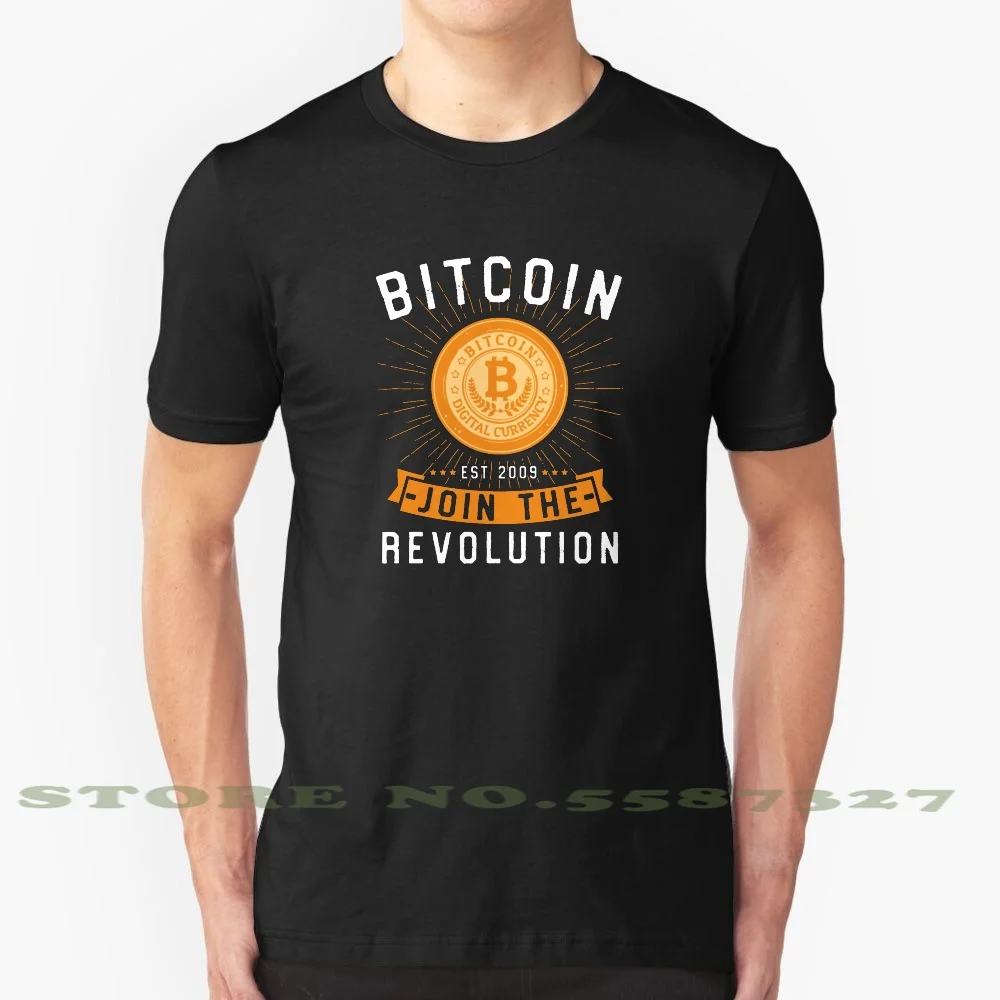 Биткоин Join The Revolution (белый) черно-белая футболка для мужчин и женщин криптовалюта