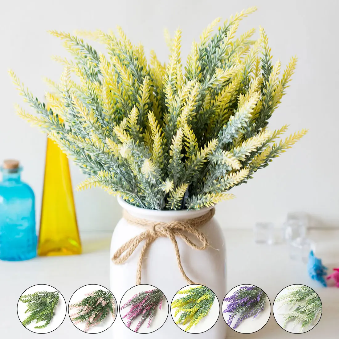 

25 Heads/Bouquet Purple Romantic Provence Artificial Flower Lavender Bouquet with Green Leaves for Home Party Decorations