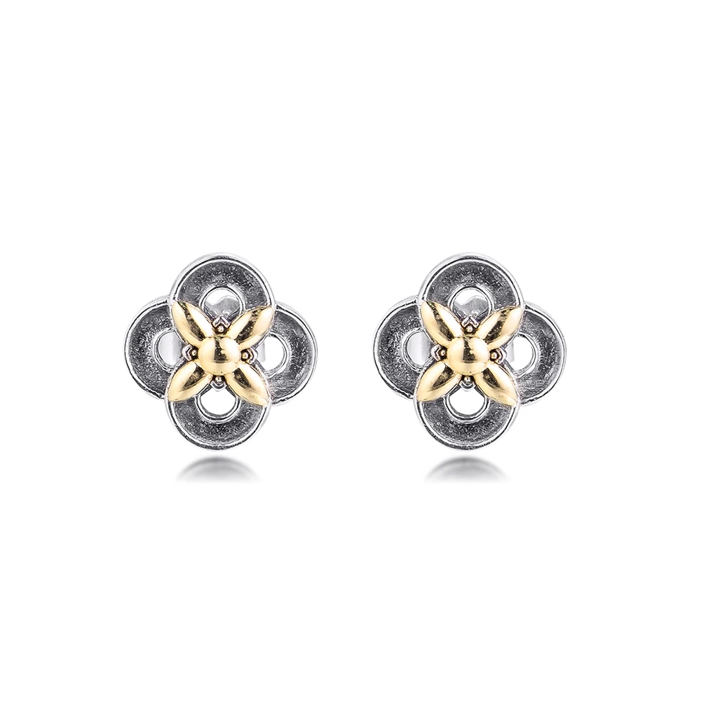 

Two-tone Flower Stud Earrings 925 Sterling Silver Jewelry