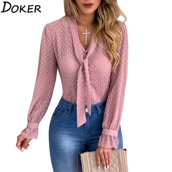 

2020 New Polka Dot Chiffon Blouse Women Clothes V-neck Long Sleeve Shirts Womens Tops And Blouses Ladies Plus Size Shirt