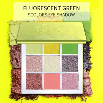 

Nine Color Fluorescent Green Sequin Eyeshadow Palette Shimmer Long-Lasting Brighten Skin Color Waterproof Luminous Eye Shadow