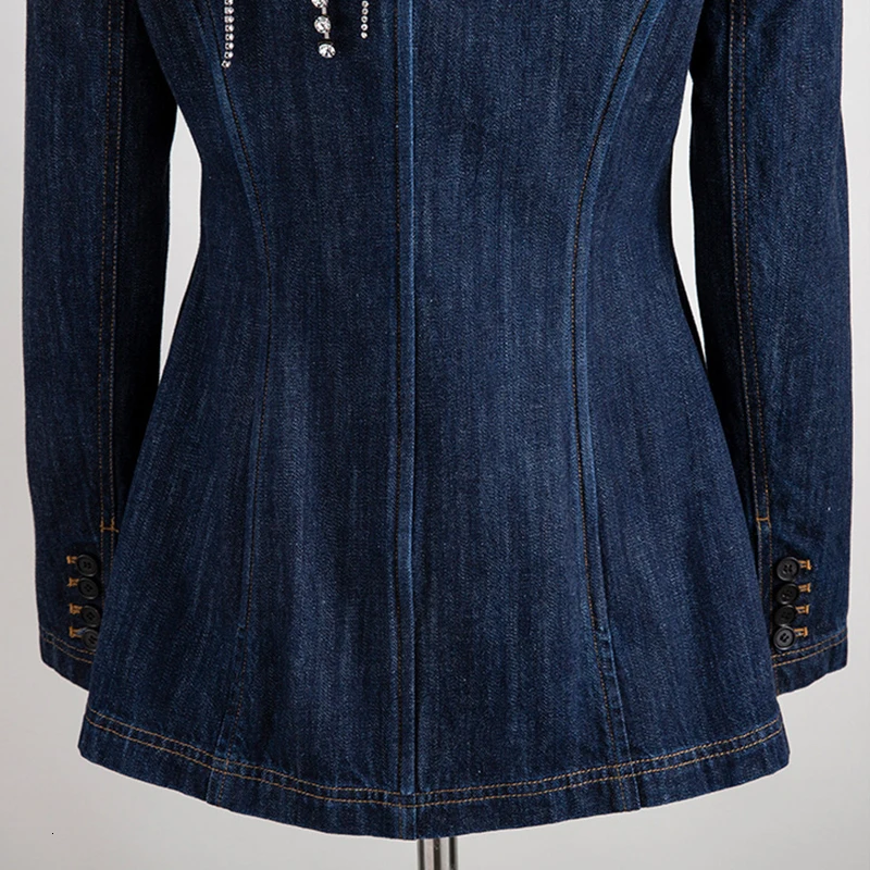 GALCAUR Patchwork Crystal Tassel Women's Blazer Notched Long Sleeve Double Breasted Tunic Denim Coats Female Fashion New