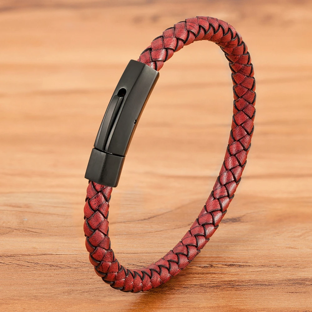 

XQNI Simple Style Custom Handmade Leather Buckle Stitching Combination Stainless Steel Men's Bracelet Magnet Big Promotion Gift