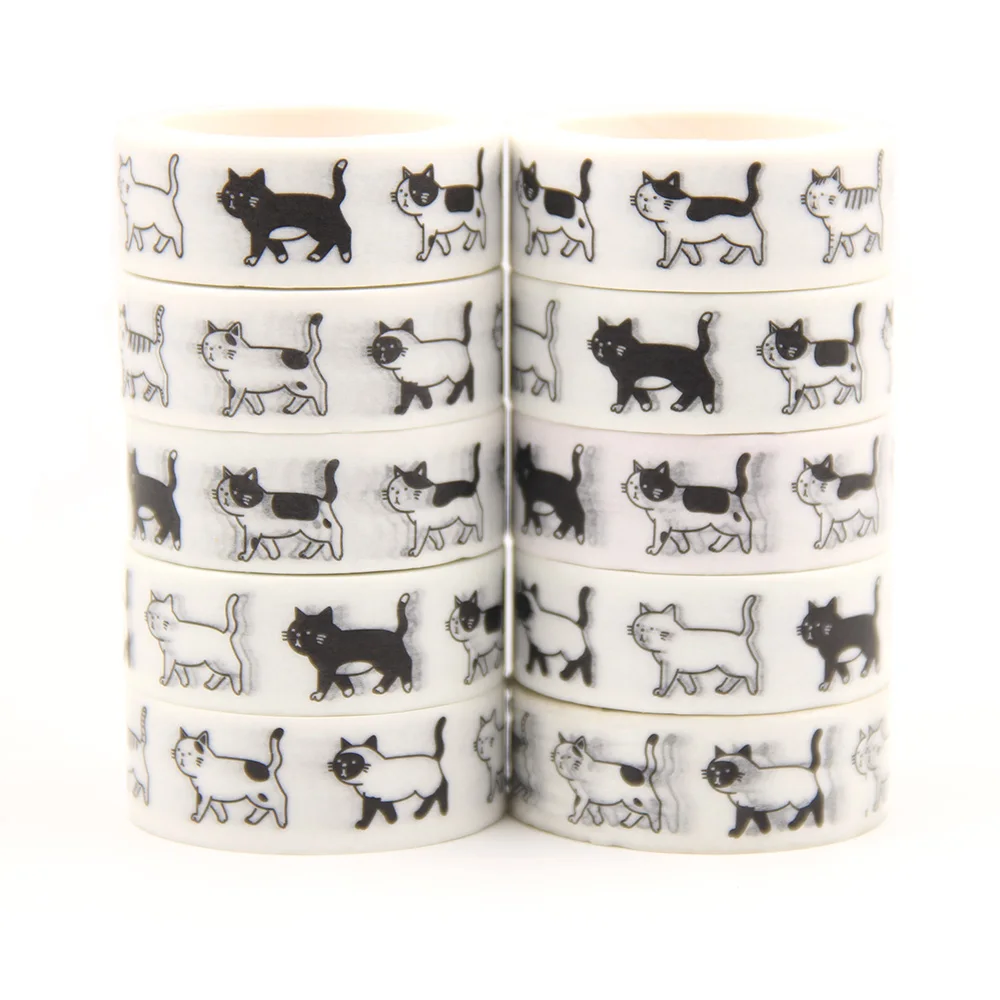 

10PCS/lot 15MM*5M Cute Kawaii Adorable Cat Adhesive Paper Washi Tape Masking Tape DIY Scrapbooking Stick Label