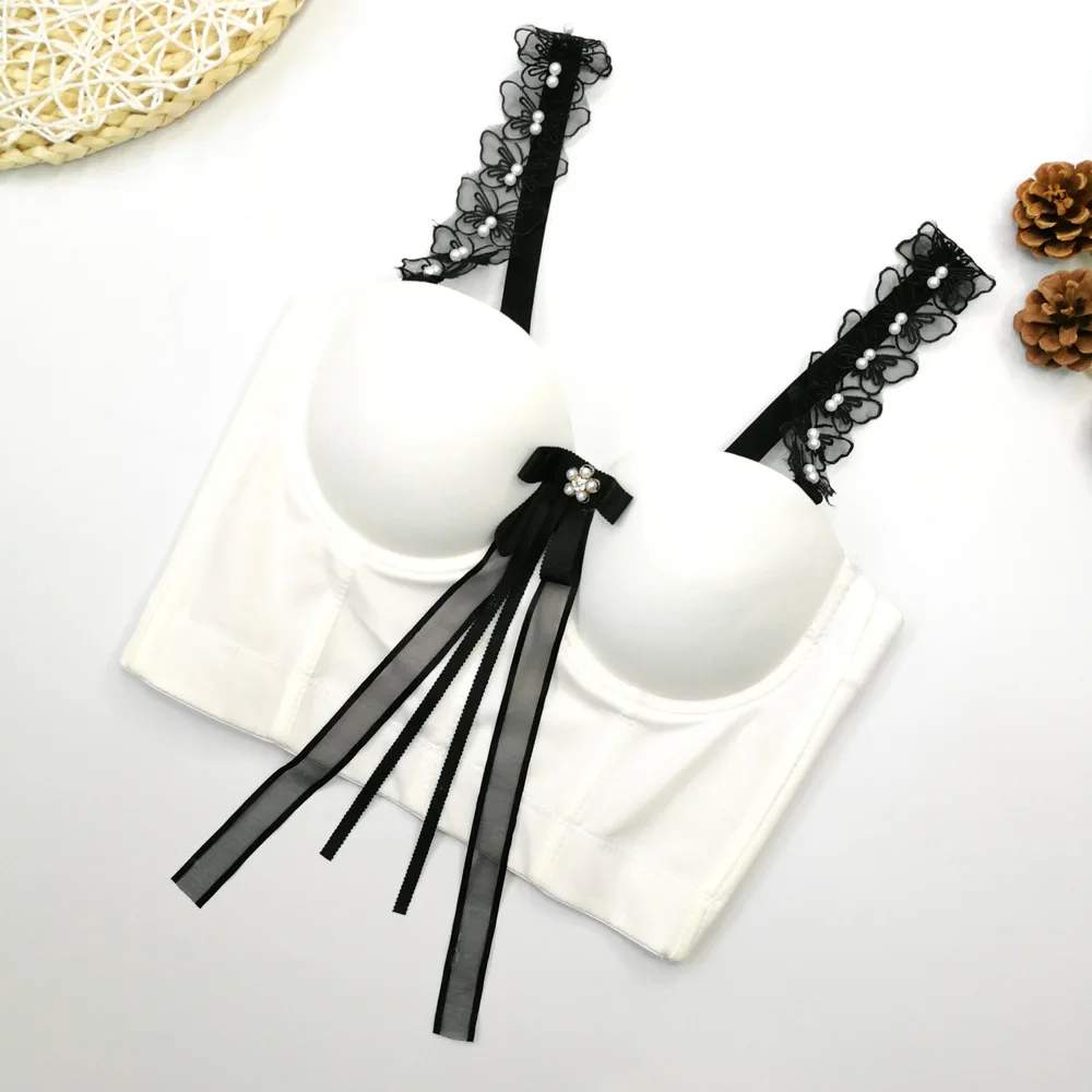 A1060 New Fashion Lace Camisole Fish Bone Ladies Bow Sexy Women Wholesale Corset Overbust Bustier Crop Tops