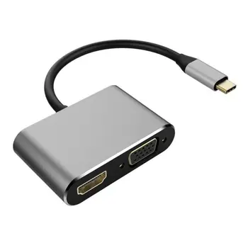 

USB C to Hdmi Adapter Cable USB 3.1 Type-C to VGA HDMI 4K UHD Plug-and-play Aluminum Alloy Converter Cord for Mac-OS Linux Win
