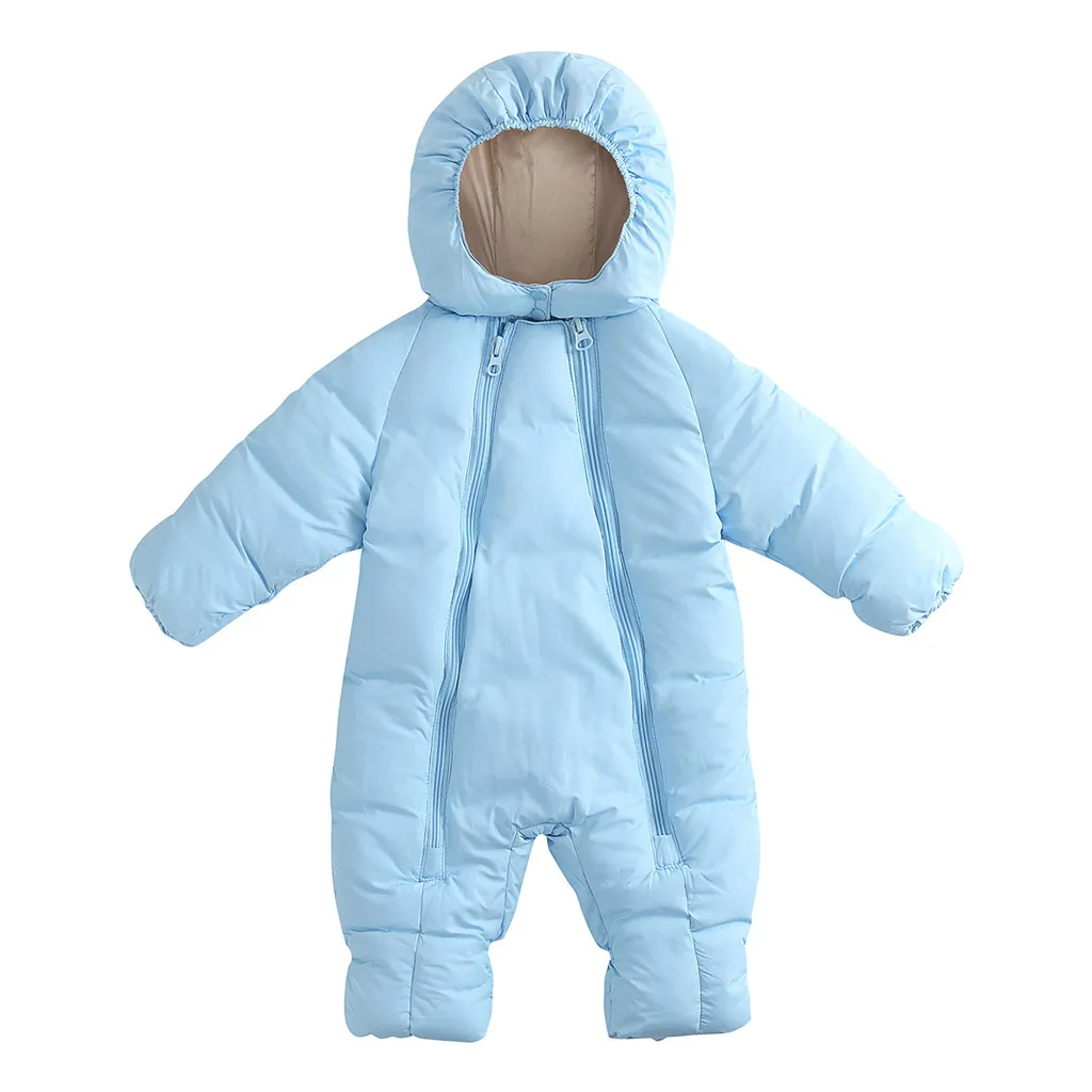 Зимние костюмы для маленьких мальчиков и девочек, детские зимние пальто, куртка, плотный Снежный комбинезон на молнии, домашний халат, комбинезон, комбинезон с панталонами, femme - Цвет: Light blue