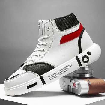 

new High Top Fashion Leather Sneakers Trend Hot Sale Comfortable Man Casual Shoes Outdoor Non-slip Breathable Men Shoes