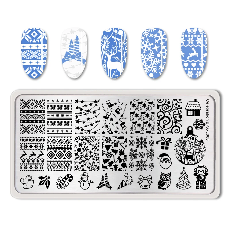 Christmas Nail Stamping Plates Stainless Steel Template Stamp Plate Nail Art Manicure Image DIY Design Tool - Цвет: BPX-L008