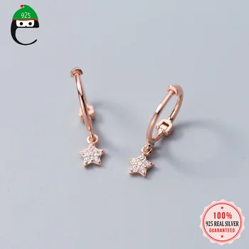 

ElfoPlataSi Womens Fashion 100% 925 Solid Sterling Silver Star CZ Charm Stud Earrings For Women Sterling-silver-jewelry XY1234