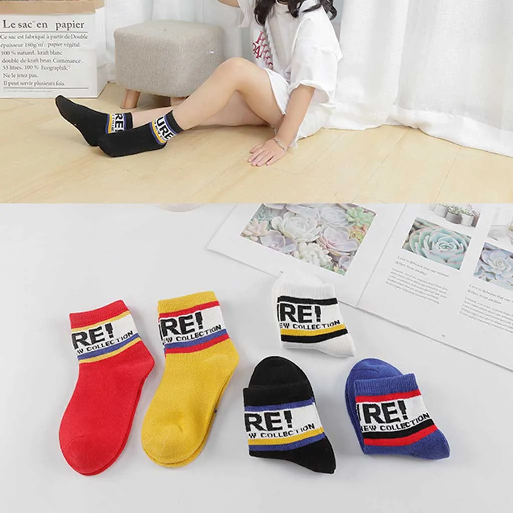 5 пар вязальных Хлопковых Носков с принтом для маленьких девочек