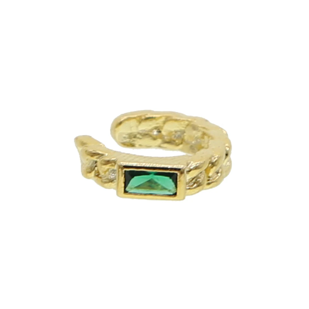 Goldfarbenes kubanisches Kettenband mit einem einzelnen Stein, rechteckig, grün, blau, rot, weiß, CZ, ohne Piercing, Ohrklemme, Ohrring, 1 Stück – Detail 5