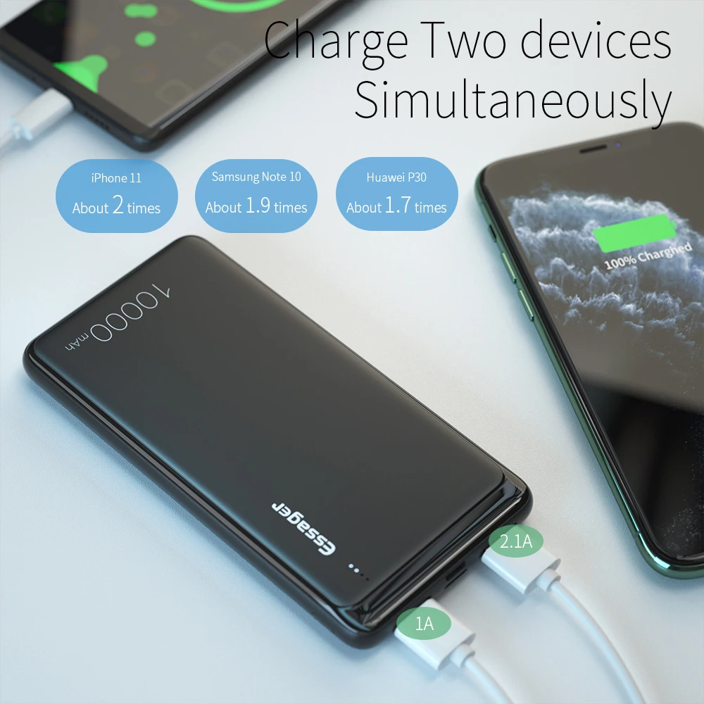 Essager 10000 мАч двойной USB тонкий внешний аккумулятор портативное зарядное устройство для iPhone SAMSUNG Xiaomi 10000 мАч Внешний аккумулятор