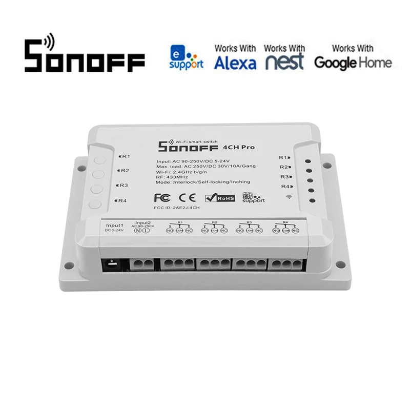Best 1 2 5pcs Sonoff 433MHZ Wireless Wifi Smart Switch 4 Channel WIFI eWeLink Control smart automation kit for Alexa Google home Nest