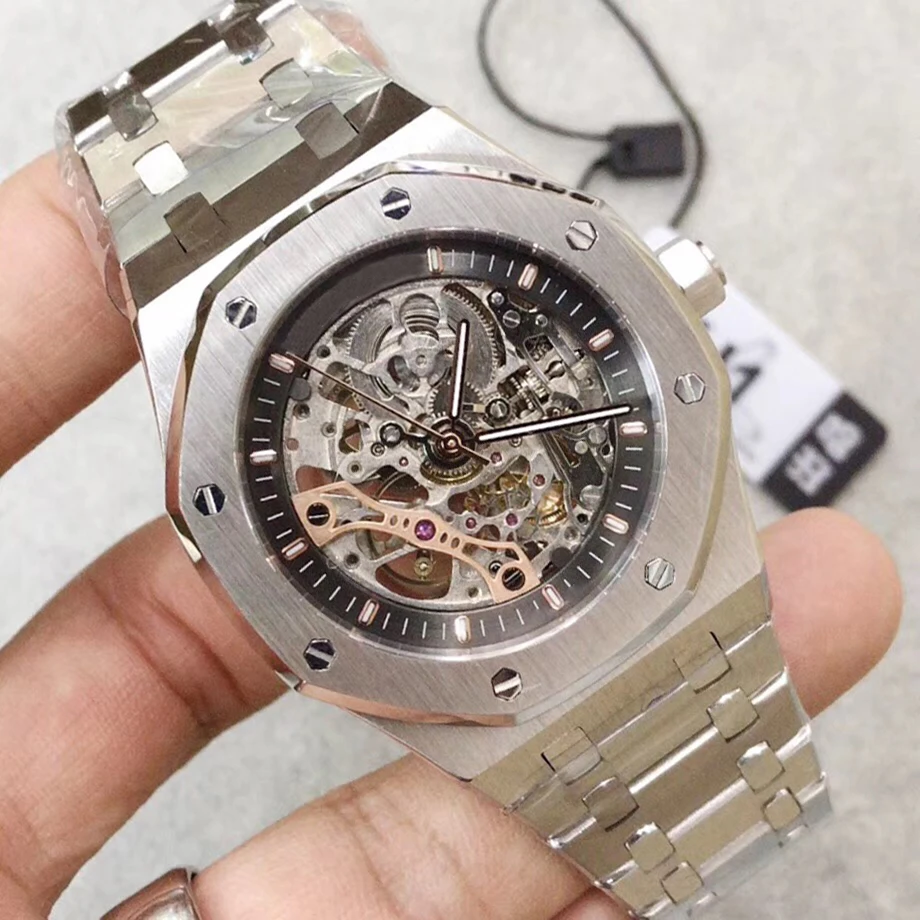 

Hot AAA Ap Limited Royal Double Balance Wheel Open worked Oak Watches Stainless Steel Black Dial 15407 Watch 41mm Men Wristwatch