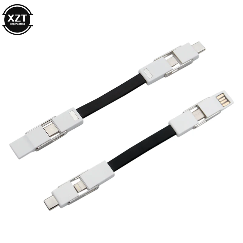 Портативный 4 в 1 USB кабель Micro usb type C для кабеля Lightning для iPhone XR X 11 samsung HUAWEI 2A мини брелок зарядный кабель
