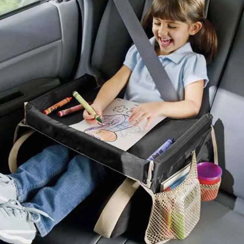 Children Portable Car Seat Tray Multipurpose Polyester Stroller Toy Food Holder Desk Child Supplies Storage Table For Car Travel foldable car seat back portable tray for food dining drink and laptop hanging car steering wheel tray lunch desk
