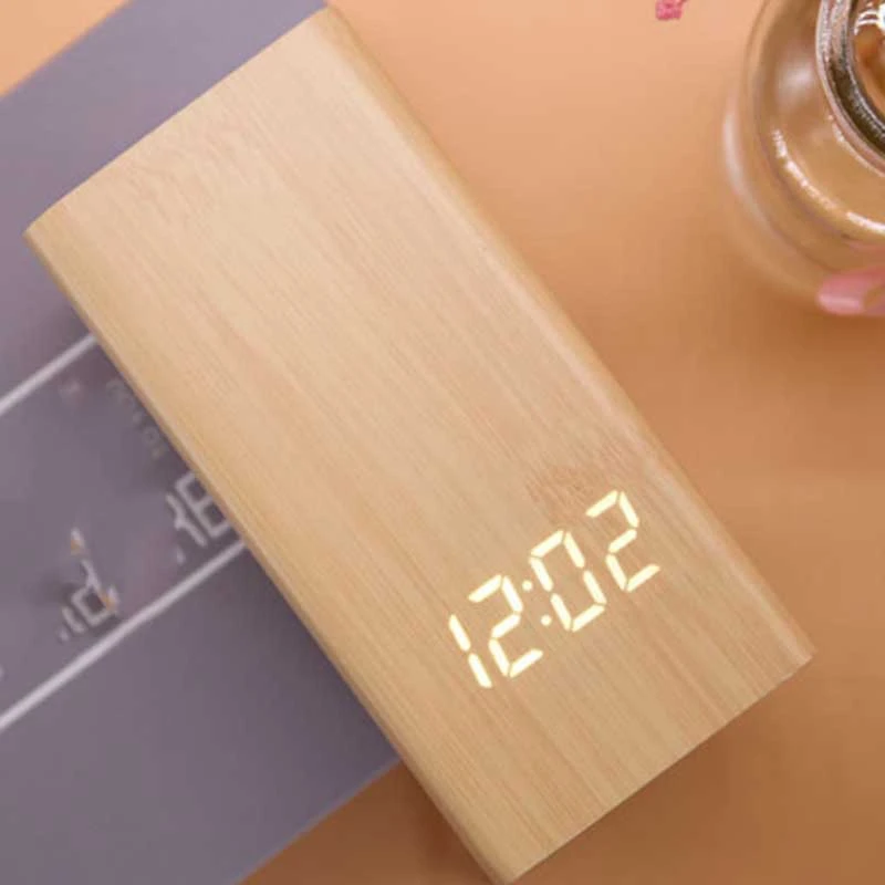 

Multifunctional Pen Rack Wooden LED Clock Wooden Alarm Clock, Voice Control Wood Alarm Clock Electric Smart LED Travel Digital D