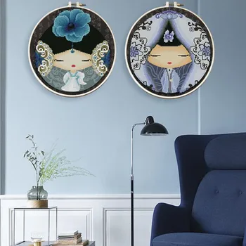 

1pc 27*27cm Ancient Chinese Figures Twelve Women DIY Beautiful Cross Stitch Embroidery with Frame Can Kill Time