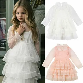

Kids Baby Girls Party Lace Dress Wedding Bridesmaid Dresses Openwork Mesh