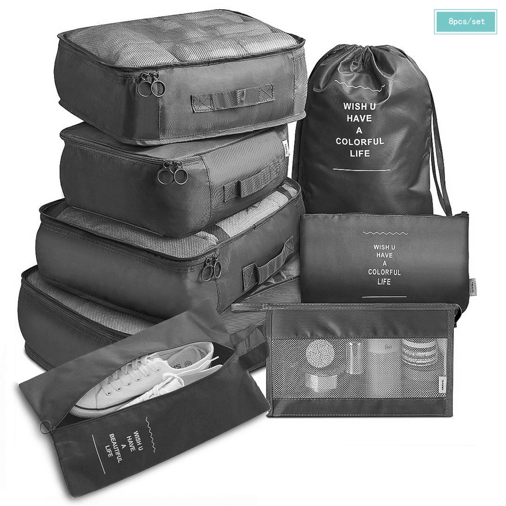 KIT DE ORGANIZADORES PARA VIAJES (no incluye maleta) Precio: $12.00 el kit  3 x $30.00 Incluye 8 organizadores de equipaje de viaje: •…