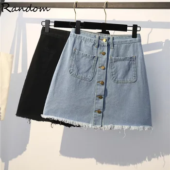 

Plus Size L-4XL Denim High Waist A-line Mini Skirts Women 2020 Summer New Single Button Pockets Blue Black Sexy Skirt Jeans