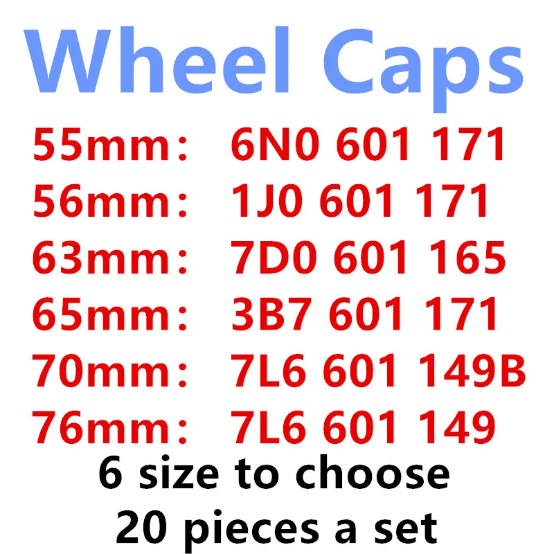 20Pcs Cap Cover 56mm 65mm 63mm 70mm 76mm 1J0601171 3B7601171 7D0601165 7L6601149B 7L6601149 | Автомобили и мотоциклы