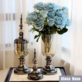 

Glass Flower Vase Candle Floral Holder Stand Tabletop Vase Home Wedding Table Decoration Candelabra Wedding Party Candlestick