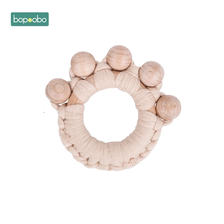 Bopoobo 1 шт. детский прорезыватель из бука, деревянная игрушка для прорезывания зубов, деревянное кольцо, может жевать соску, цепочка, бусины, детские товары, игрушки, погремушки для младенцев - Цвет: Beige