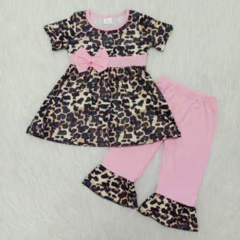 

cheap new arrival babygirls outfit milk silk cute leopard tunic+capris set with pink bow fashion design outfits girl for spring