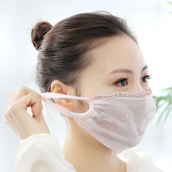 

5Pcs Women's Spring Summer Flower Embroidery Thin Cotton Mask Female Summer Sunscreen PM2.5 Breathable Lace Mouth-Muffle