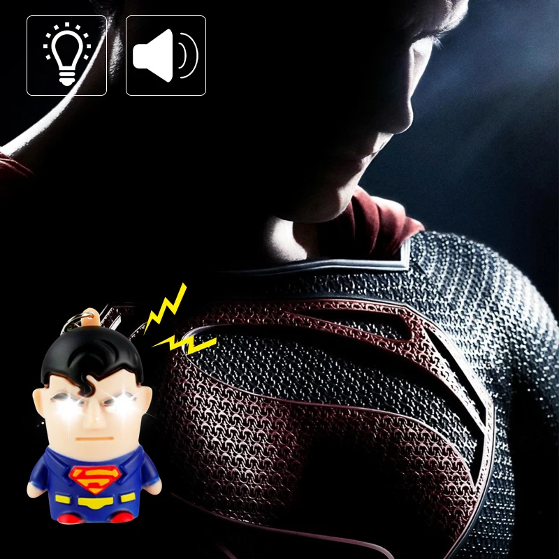

BRELONG DC Superman LED Light Keychain Flashlight D Buckle Cartoon Night Light with Sound Children Gift Superhero 1 pc
