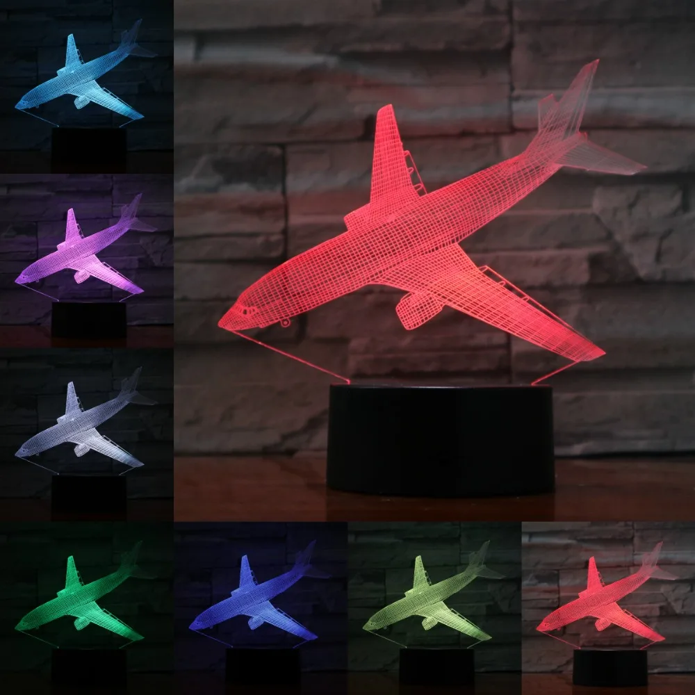 Airliner 3D визуальная Настольная лампа с сенсорным управлением атмосферное Освещение день рождения праздник подарки крутая комната для мальчиков Декор Поддержка usb зарядка